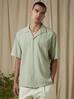 Mufti - Muted Sage Green Textured Men Shirt