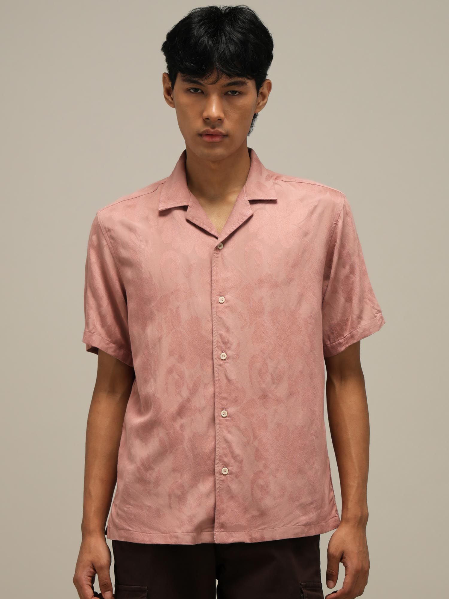 Muted Dusty Pink Self Design Men Shirt