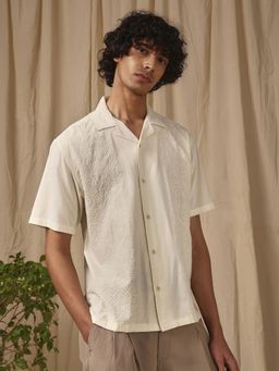 Mufti - Soft Off White Embroidered Men Shirt