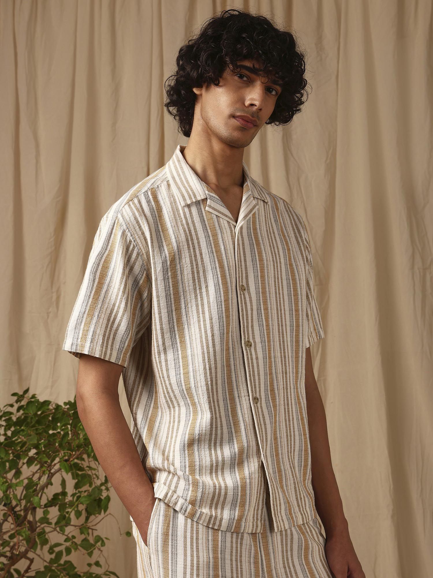 Muted Beige Stripes Men Shirt