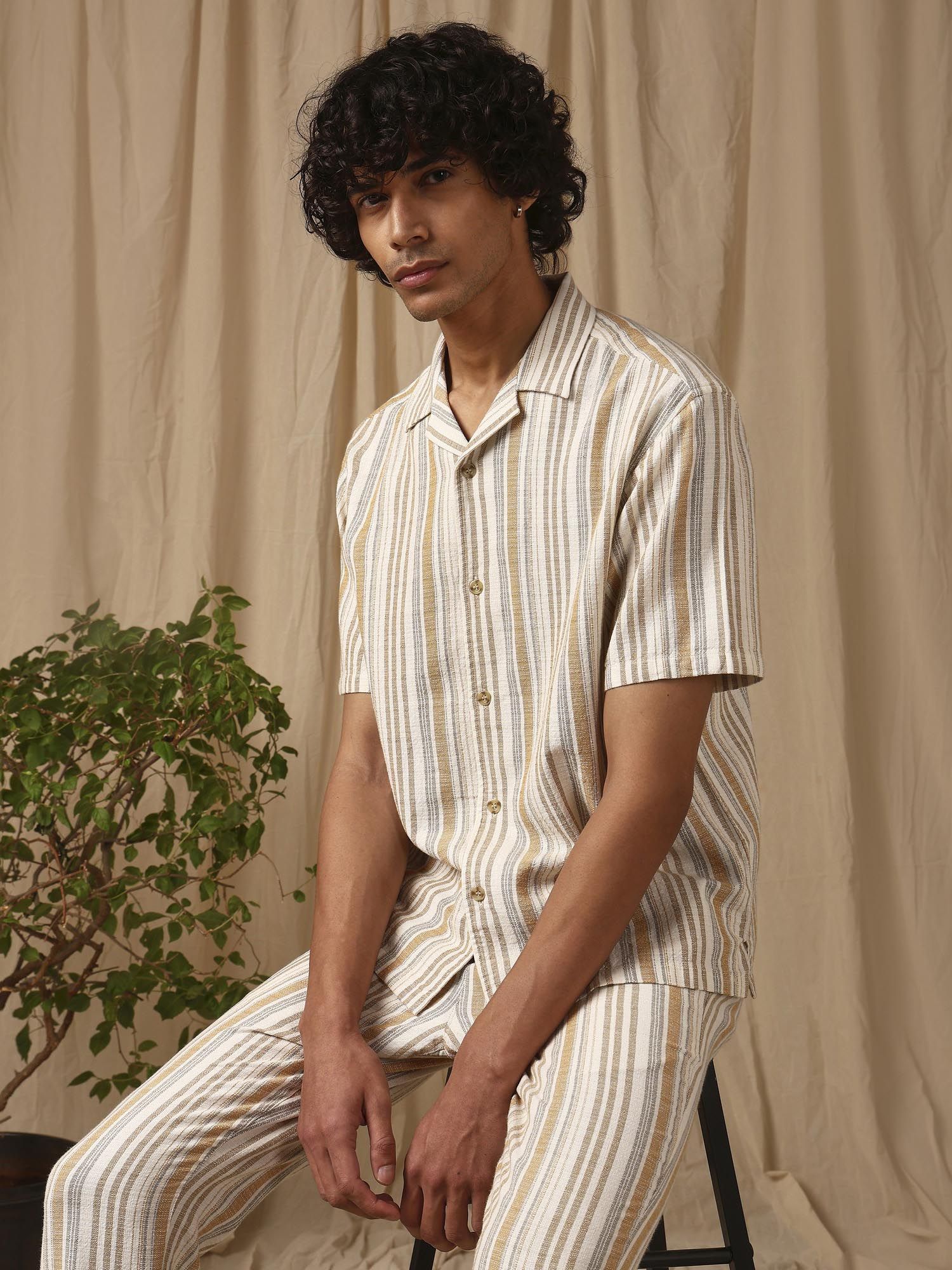 Muted Beige Stripes Men Shirt