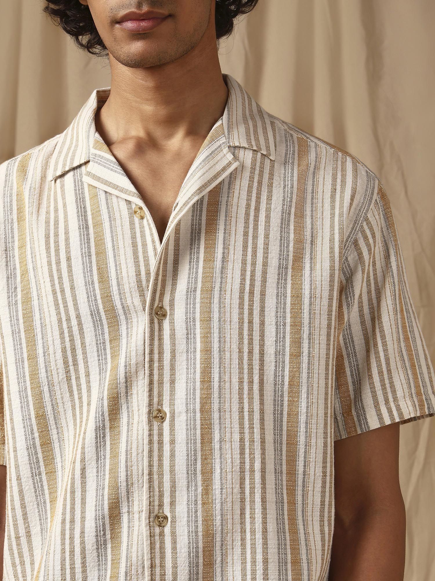 Muted Beige Stripes Men Shirt