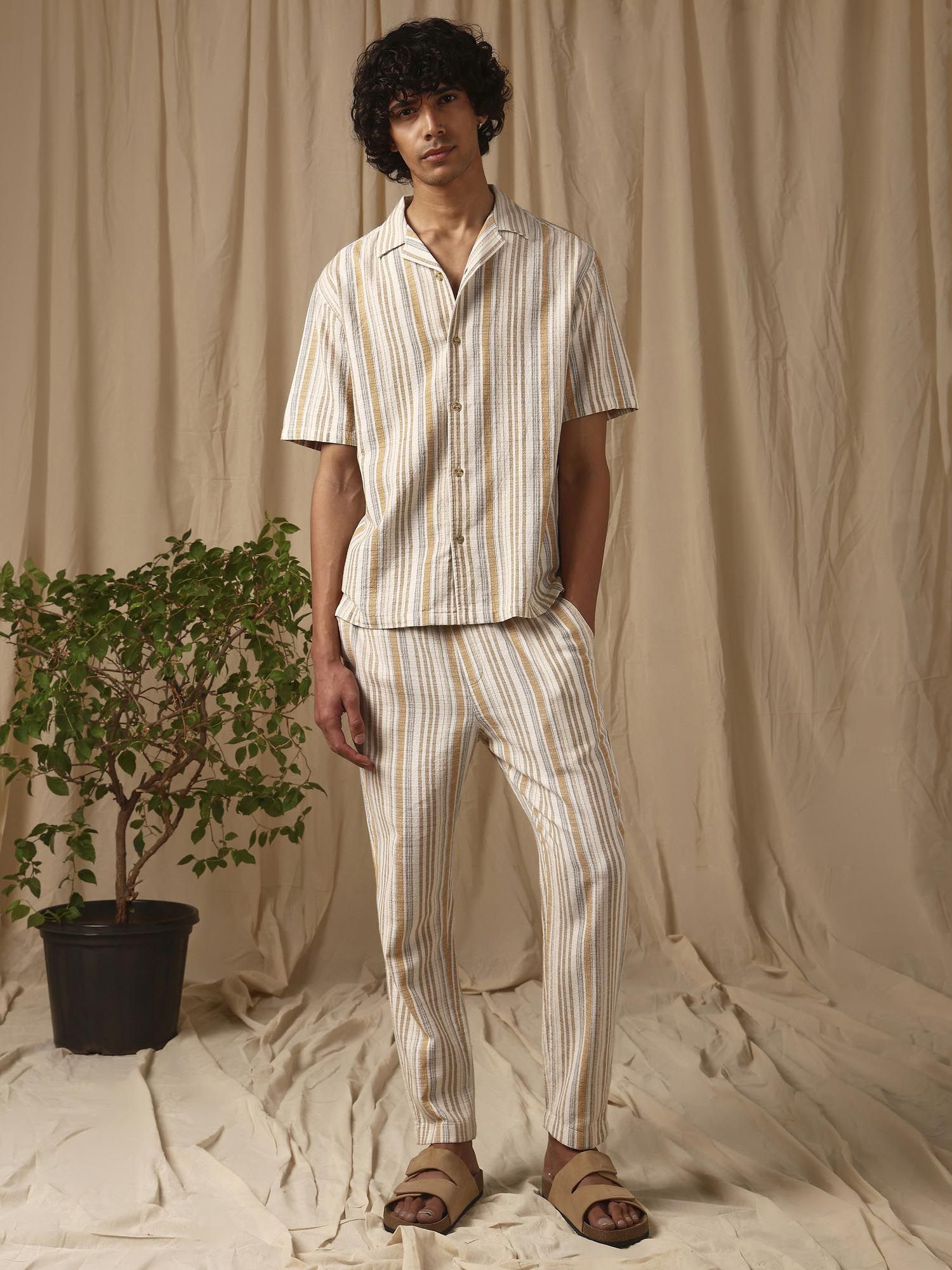 Muted Beige Stripes Men Shirt