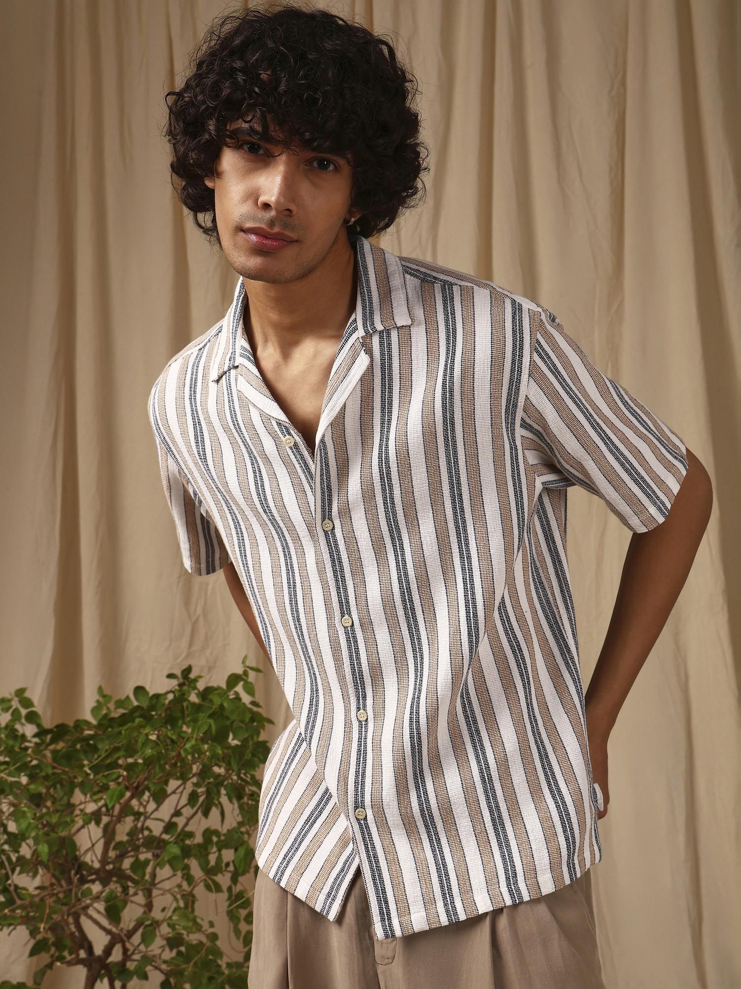 Muted Brown Stripes Men Shirt