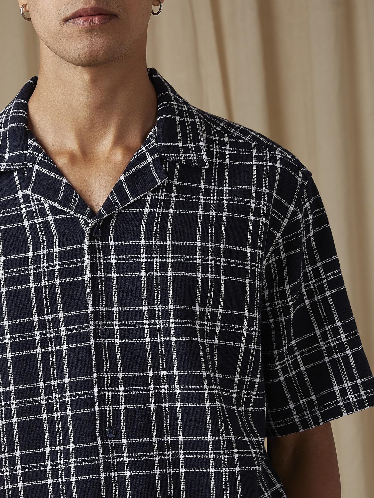 Deep Midnight Navy Blue Checks Men Shirt