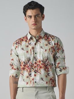 Mufti - Light Sage Green Floral Men Shirt