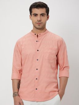 Mufti - Soft Peach Pink Textured Men Shirt
