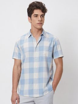 Mufti - Light Powder Blue Checks Men Shirt