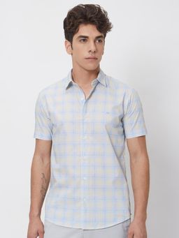Mufti - Pale Powder Blue Checks Men Shirt