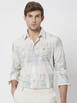 Mufti - Light Olive Green Abstract Men Shirt