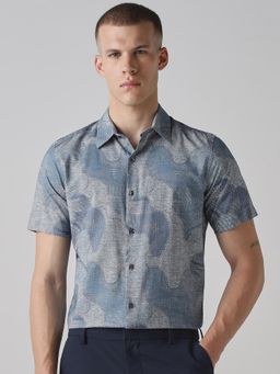 Mufti - Muted Steel Blue Abstract Men Shirt