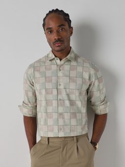 Mufti - Light Green Checks Men Shirt