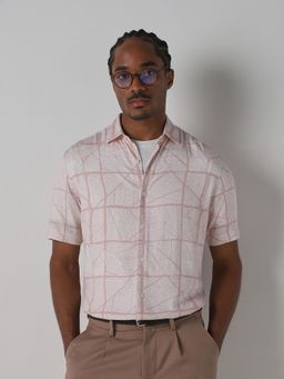 Mufti - Light Peach Abstract Men Shirt