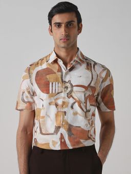 Mufti - Muted Terracotta Brown Abstract Men Shirt