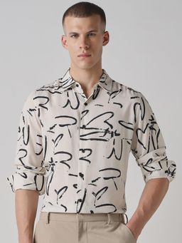 Mufti - Off White Abstract Men Shirt