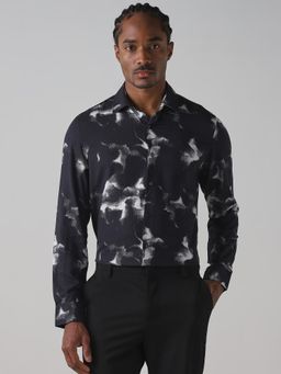 Mufti - Dark Charcoal Black Abstract Men Shirt