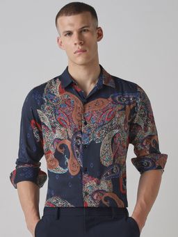 Mufti - Deep Navy Blue Paisley Men Shirt