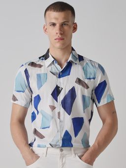 Mufti - White Geometric Men Shirt