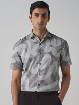 Mufti - Muted Grey Abstract Men Shirt