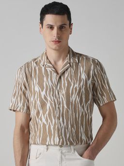 Mufti - Beige Abstract Men Shirt