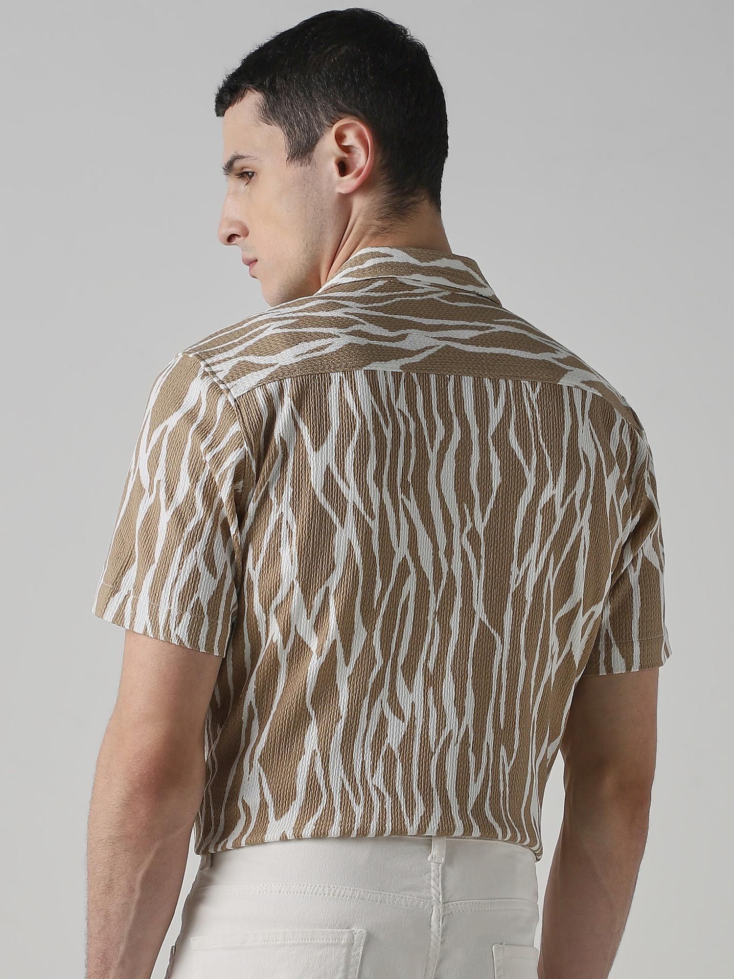 Beige Abstract Men Shirt