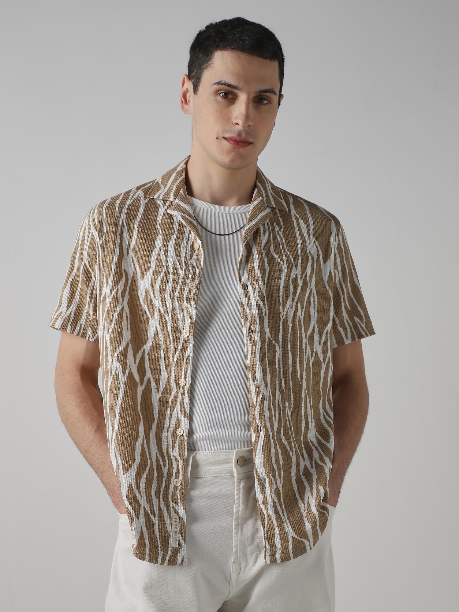 Beige Abstract Men Shirt
