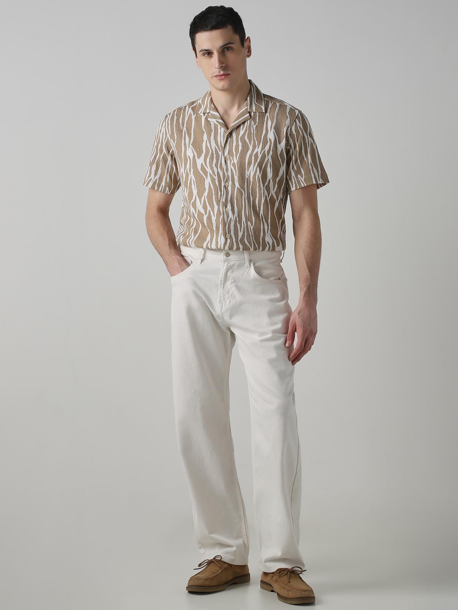 Beige Abstract Men Shirt