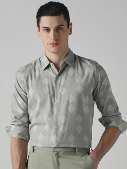 Mufti - Muted Sage Green Geometric Men Shirt