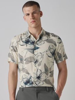 Mufti - Light Cream Floral Men Shirt