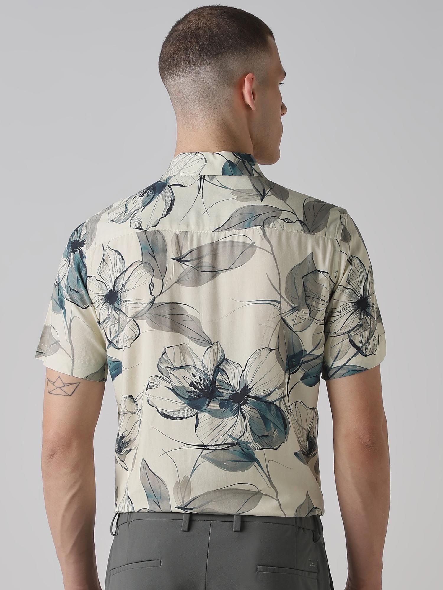 Light Cream Floral Men Shirt