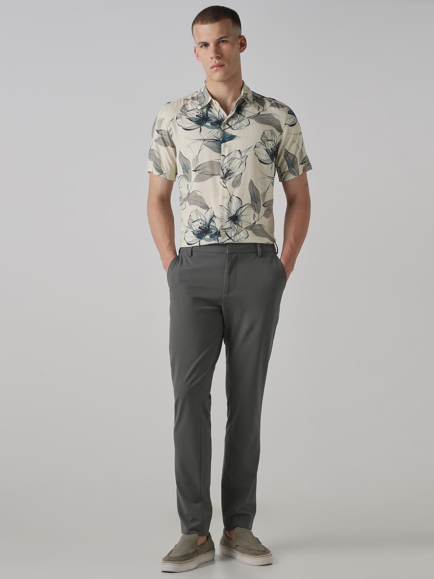 Light Cream Floral Men Shirt