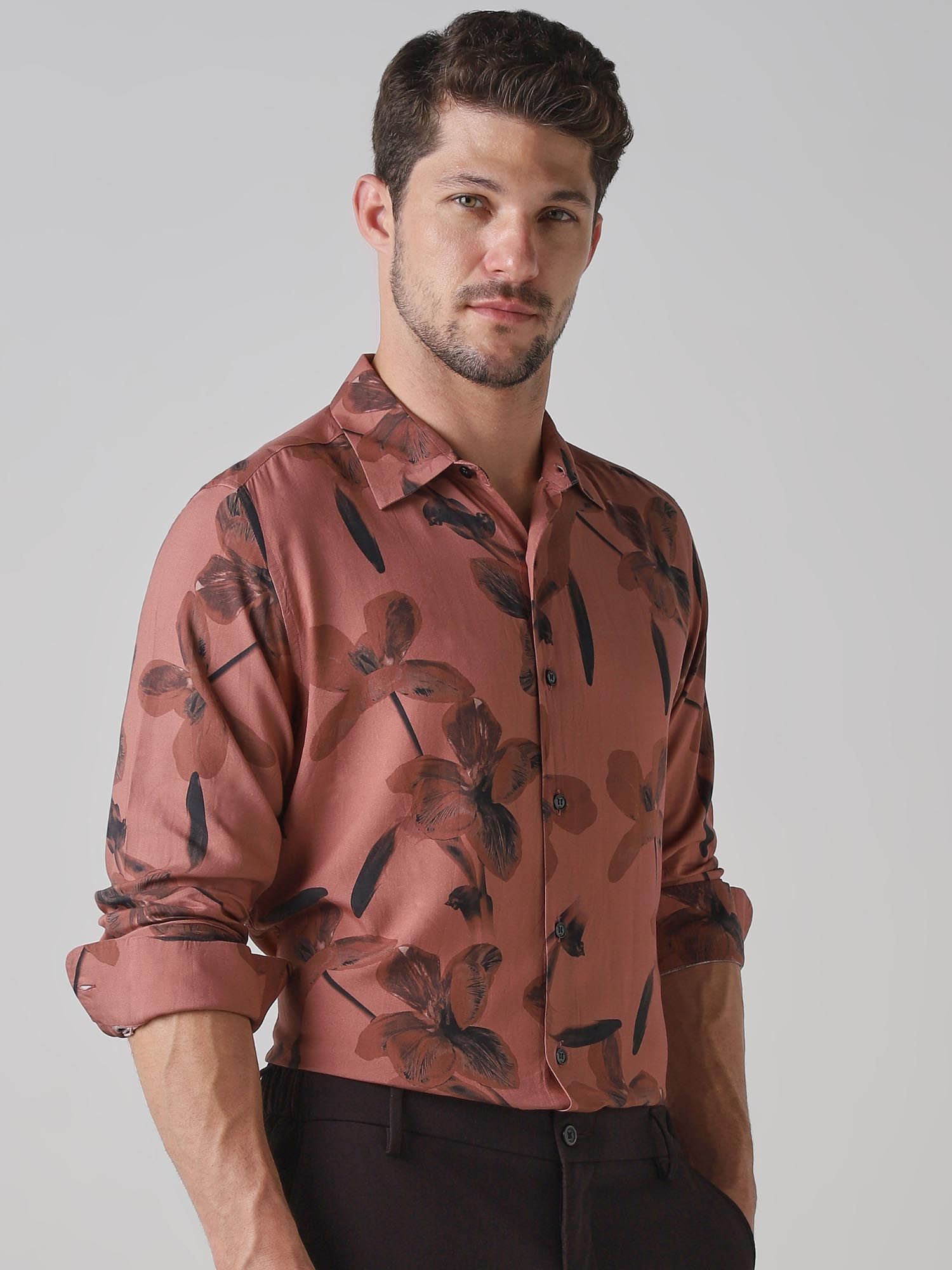 Rust Floral Men Shirt