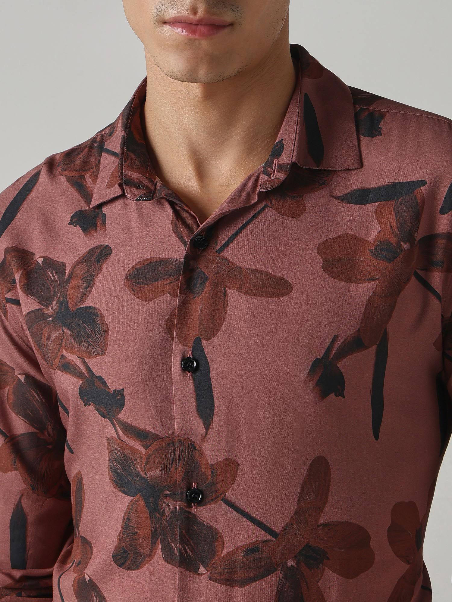 Rust Floral Men Shirt