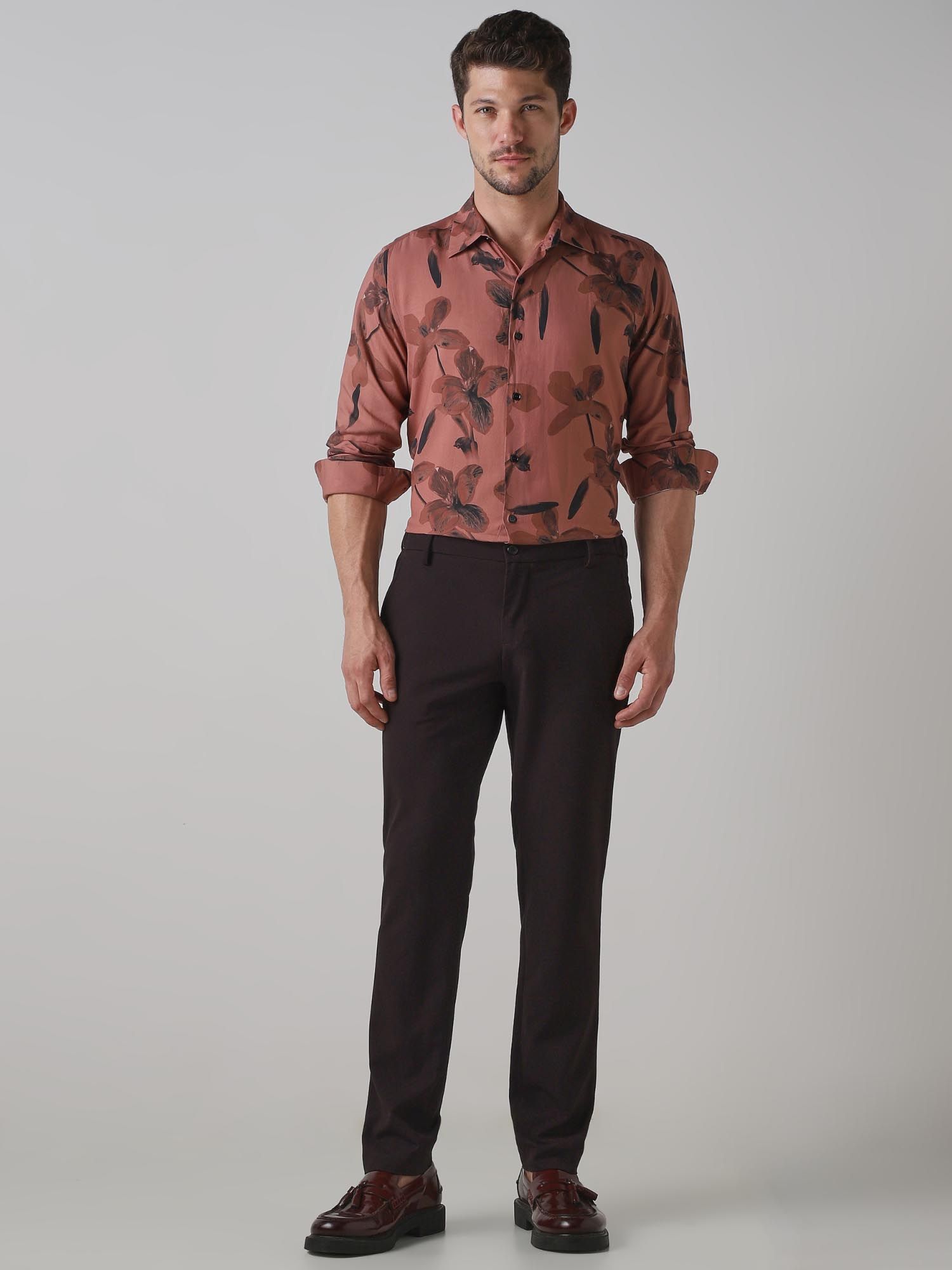 Rust Floral Men Shirt