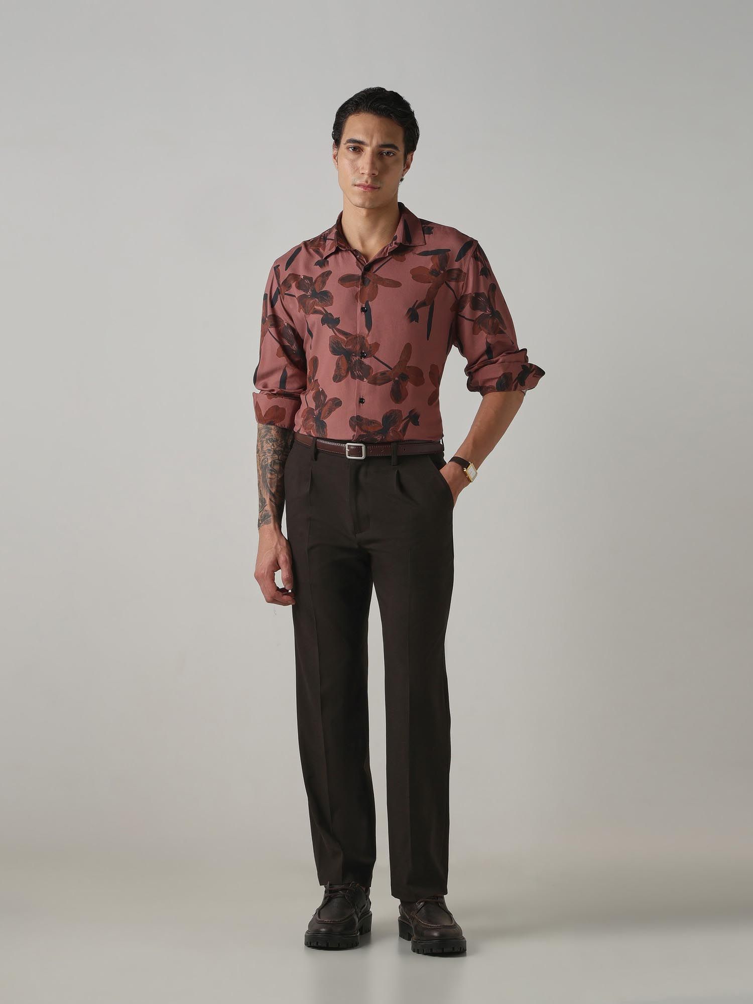 Rust Floral Men Shirt