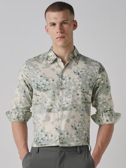 Mufti - Light Sage Green Floral Men Shirt
