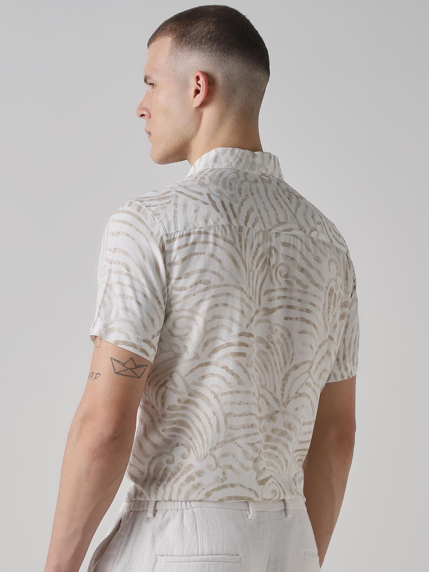 Off White Abstract Men Shirt