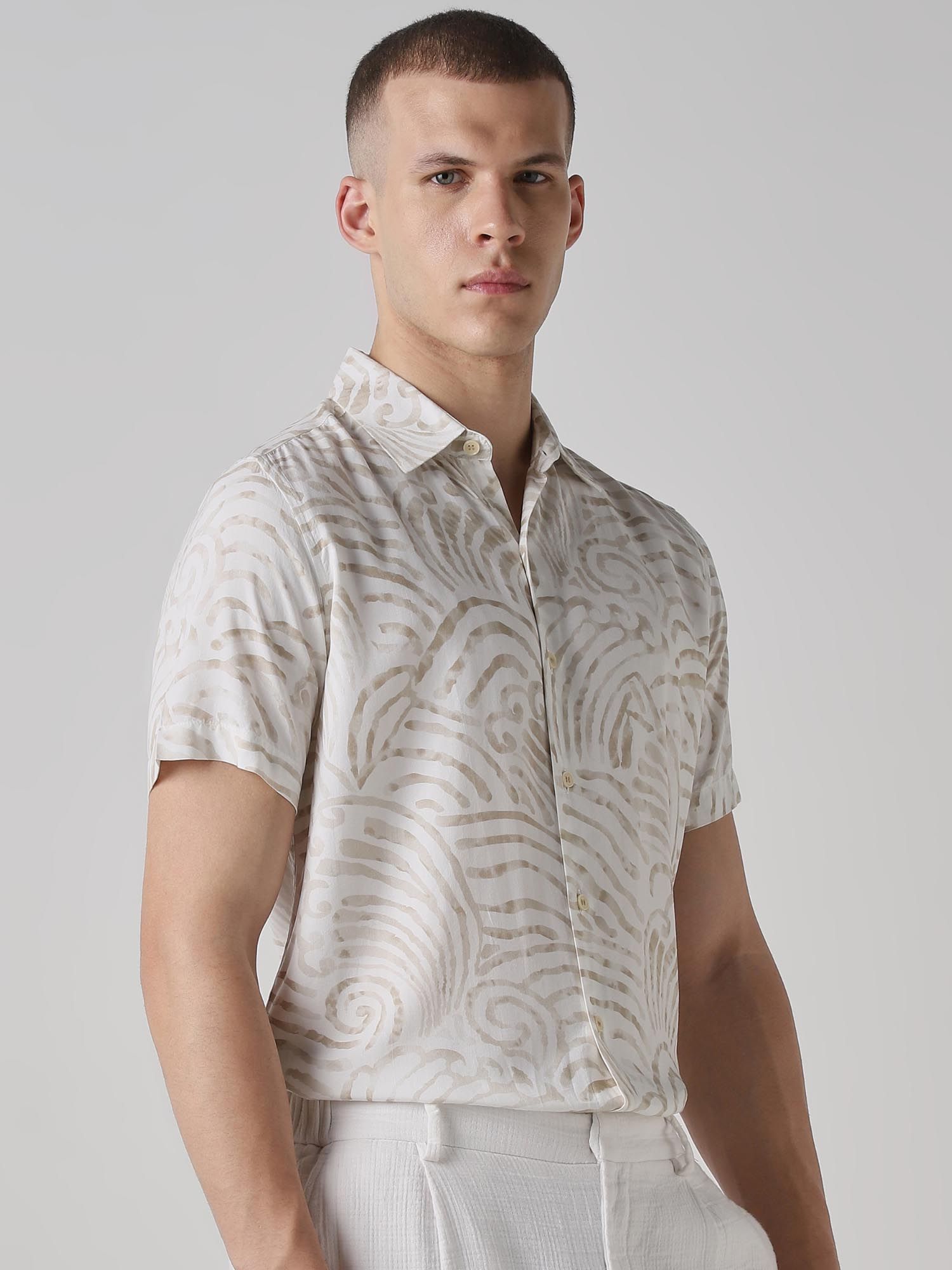Off White Abstract Men Shirt