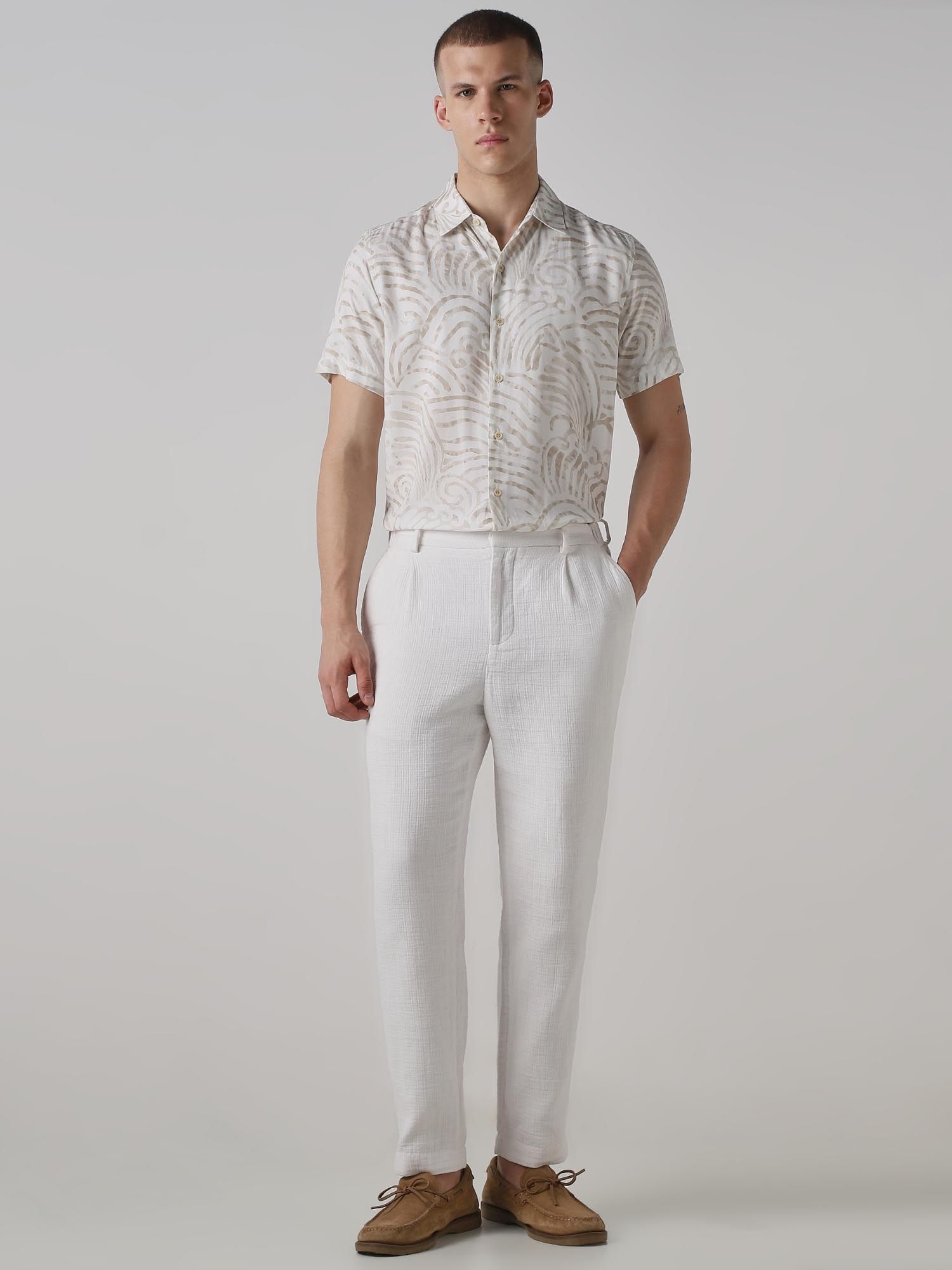 Off White Abstract Men Shirt