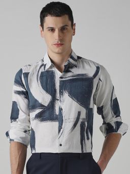 Mufti - Muted Navy Blue Abstract Men Shirt