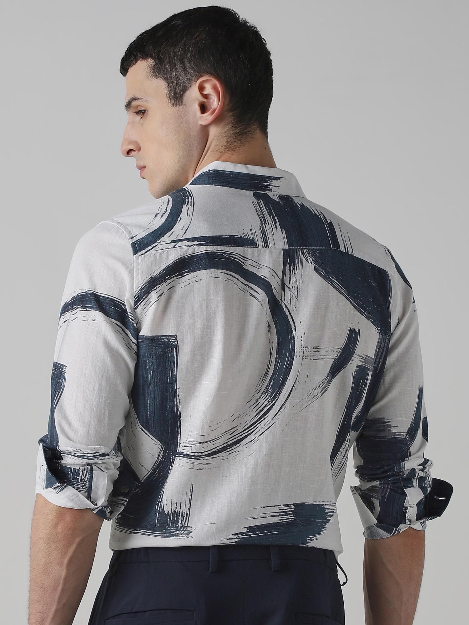 Muted Navy Blue Abstract Men Shirt