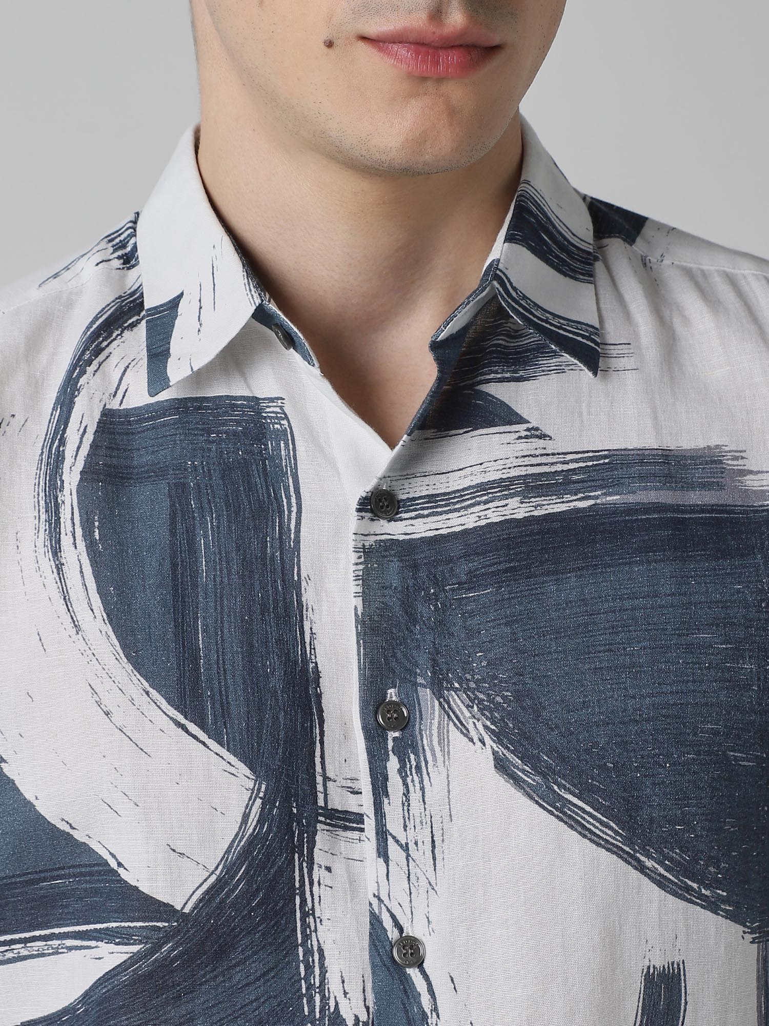 Muted Navy Blue Abstract Men Shirt