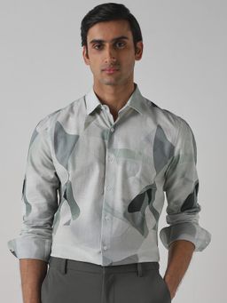 Mufti - Muted Sage Green Abstract Men Shirt