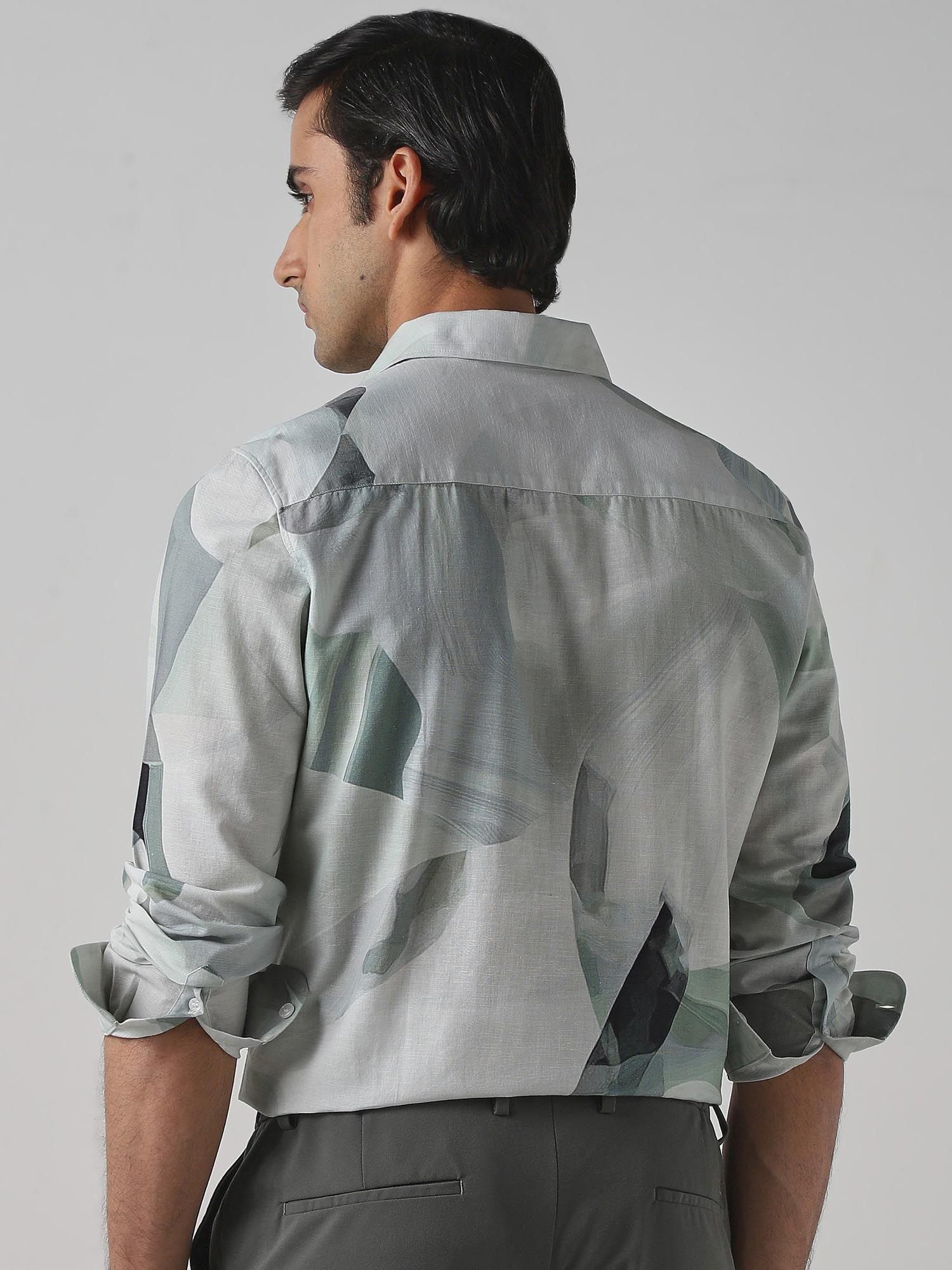 Muted Sage Green Abstract Men Shirt