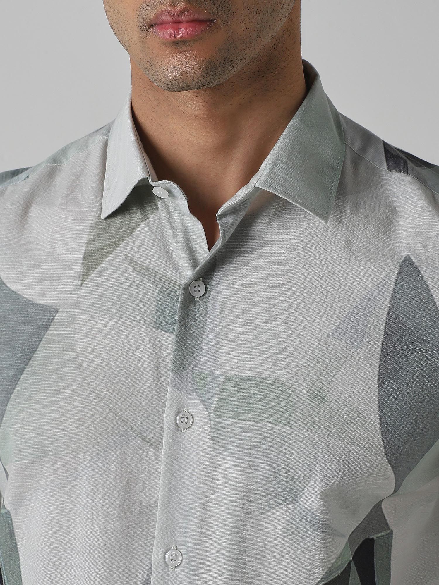 Muted Sage Green Abstract Men Shirt