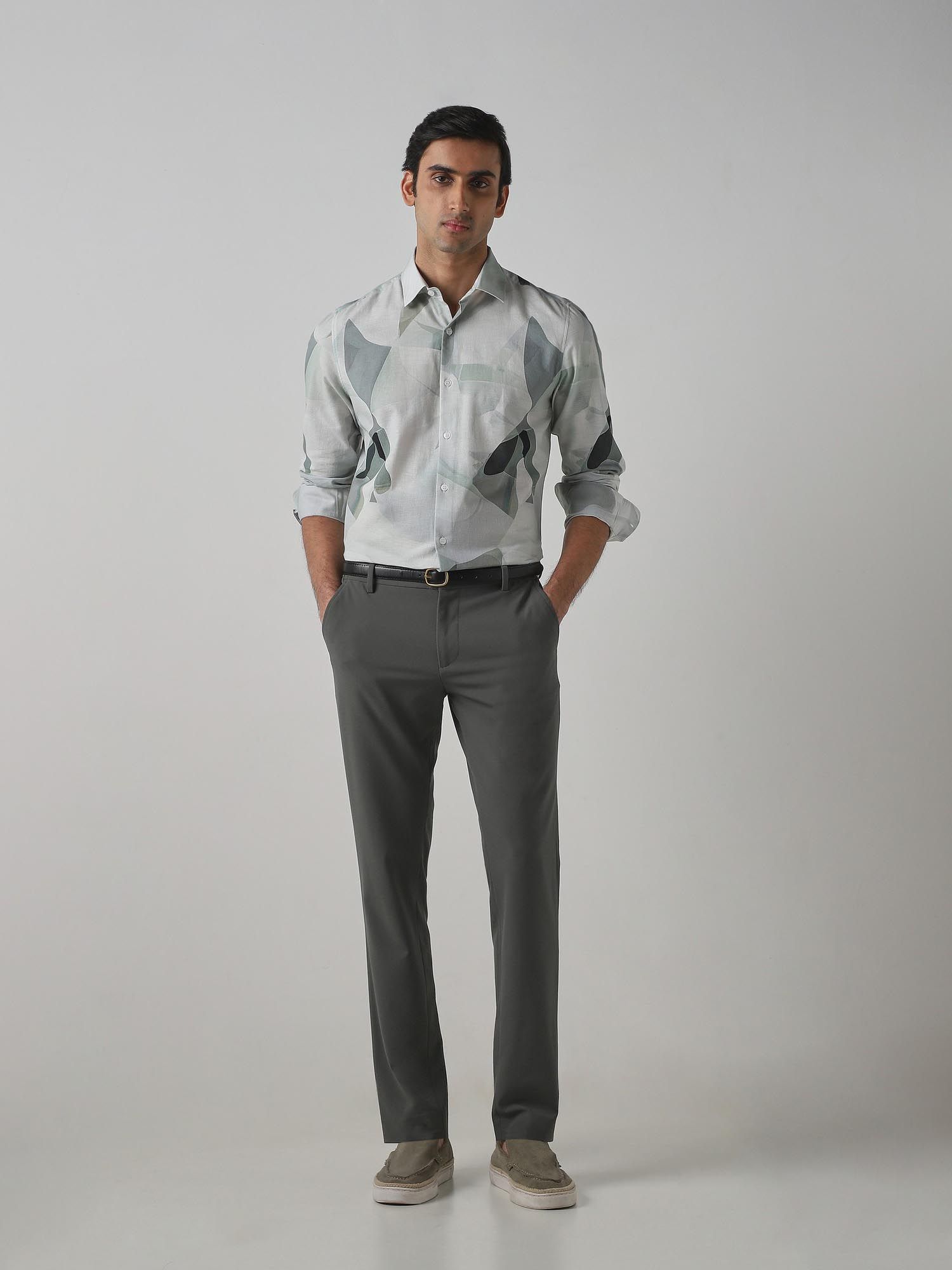 Muted Sage Green Abstract Men Shirt