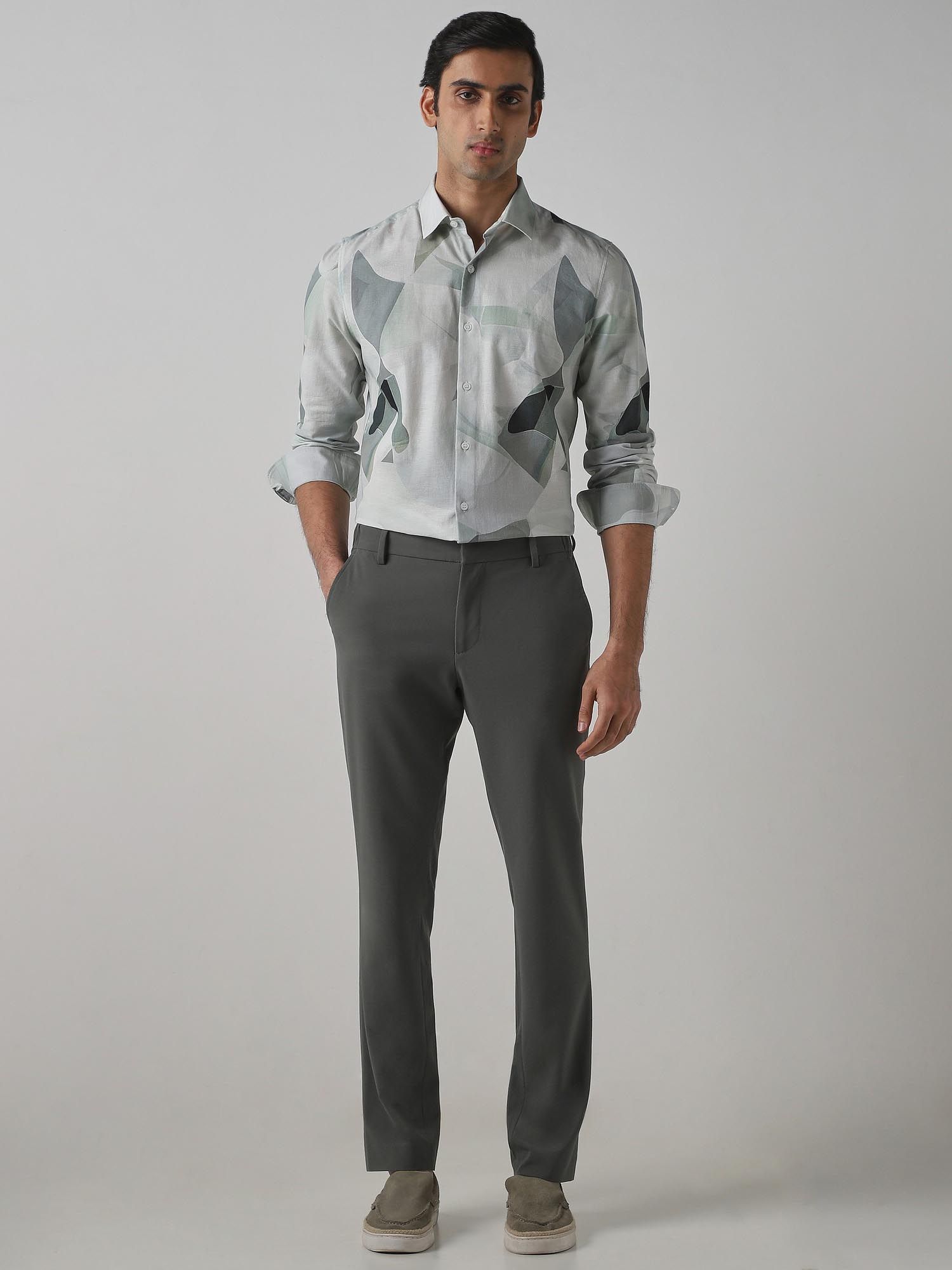 Muted Sage Green Abstract Men Shirt