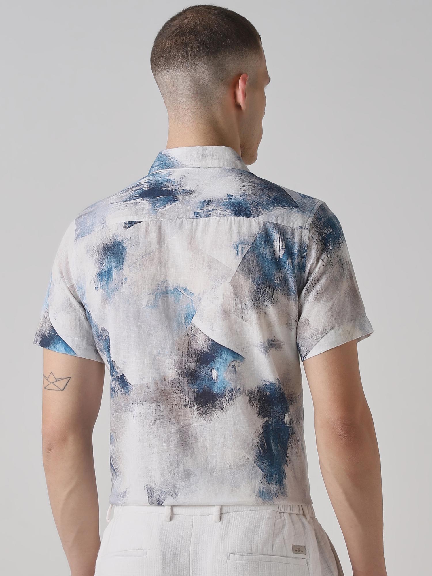 Muted Blue Abstract Men Shirt
