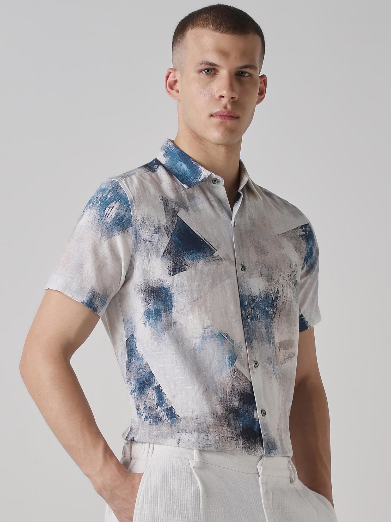 Muted Blue Abstract Men Shirt