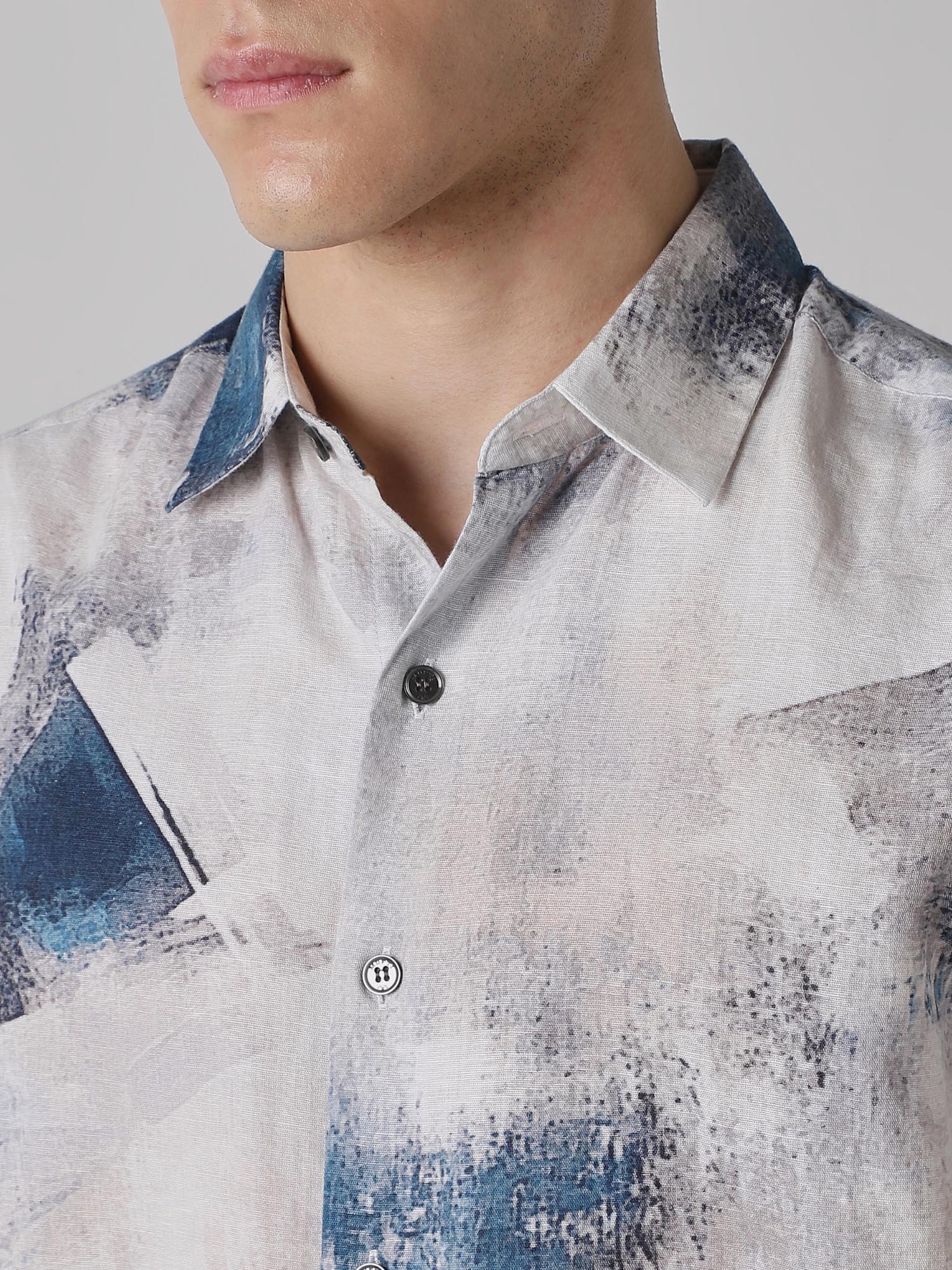 Muted Blue Abstract Men Shirt